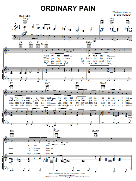 Stevie Wonder Ordinary Pain Sheet Music Notes & Chords for Piano, Vocal & Guitar (Right-Hand Melody) - Download or Print PDF Stevie Wonder Ordinary Pain Sheet Music Notes & Chords for Piano, Vocal & Guitar (Right-Hand Melody) - Download or Print PDF