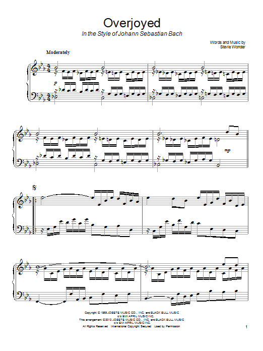 Stevie Wonder Overjoyed [Classical version] Sheet Music Notes & Chords for Piano - Download or Print PDF