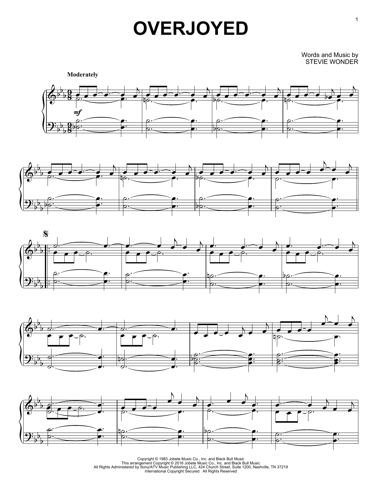 Stevie Wonder Overjoyed [Jazz version] Sheet Music Notes & Chords for Piano - Download or Print PDF