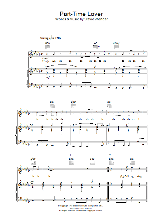 Stevie Wonder Part Time Lover Sheet Music Notes & Chords for Melody Line, Lyrics & Chords - Download or Print PDF