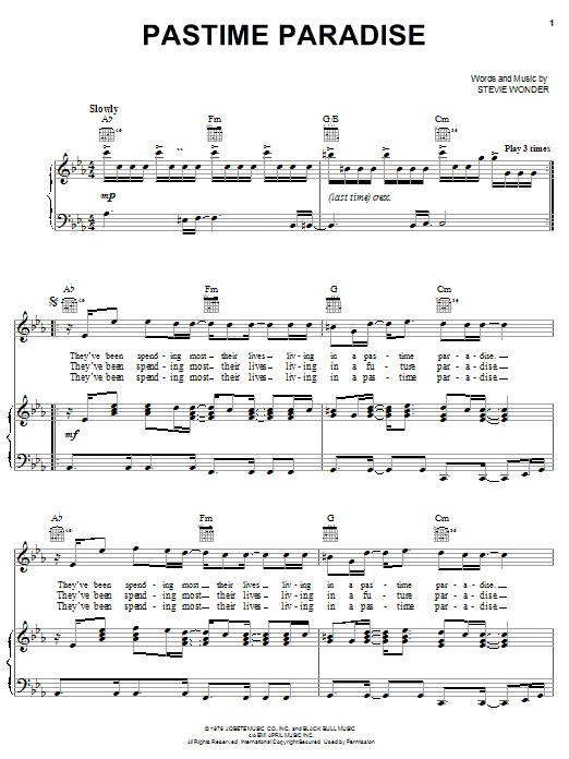 Stevie Wonder Pastime Paradise Sheet Music Notes & Chords for Piano, Vocal & Guitar (Right-Hand Melody) - Download or Print PDF