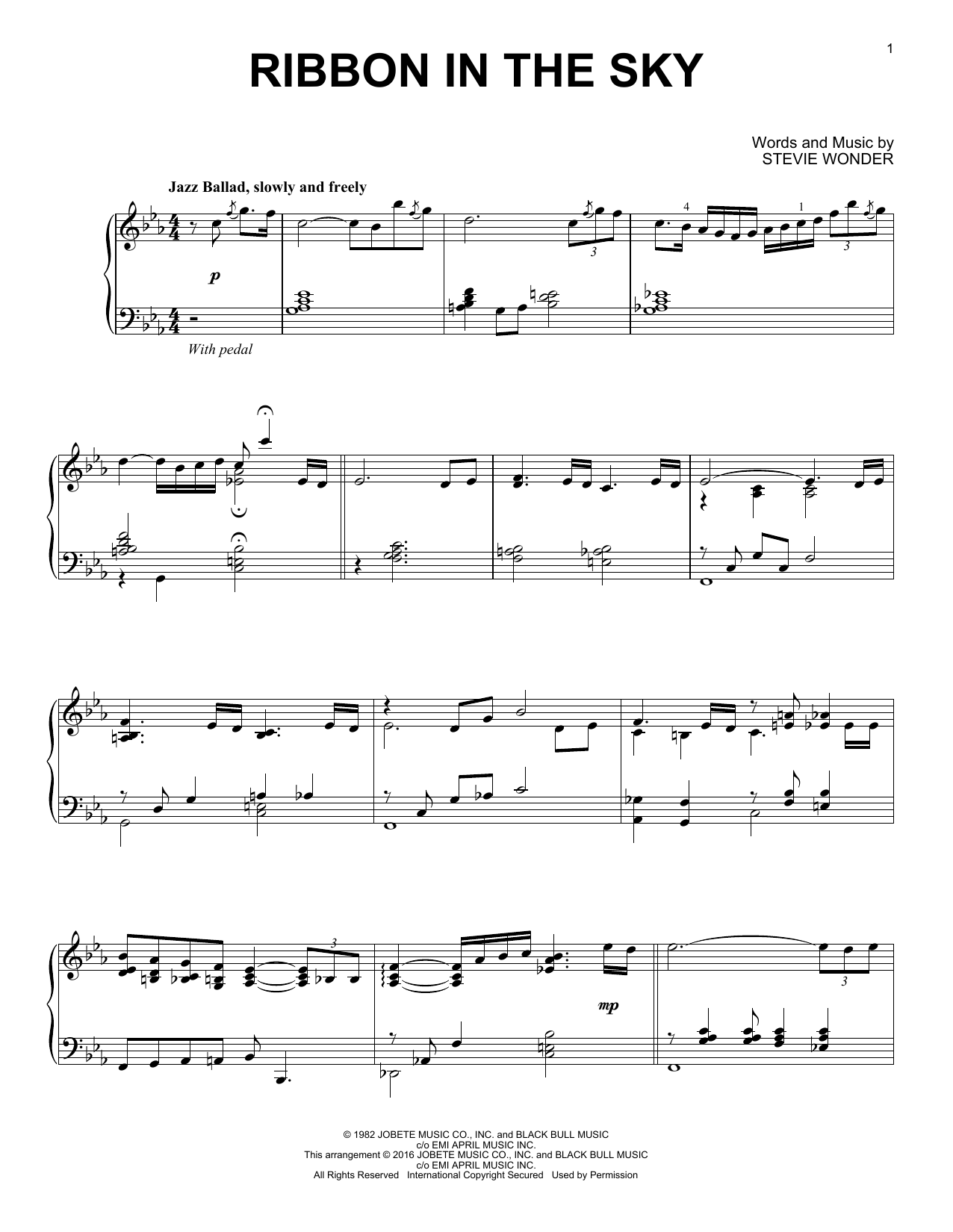 Stevie Wonder Ribbon In The Sky [Jazz version] Sheet Music Notes & Chords for Piano - Download or Print PDF