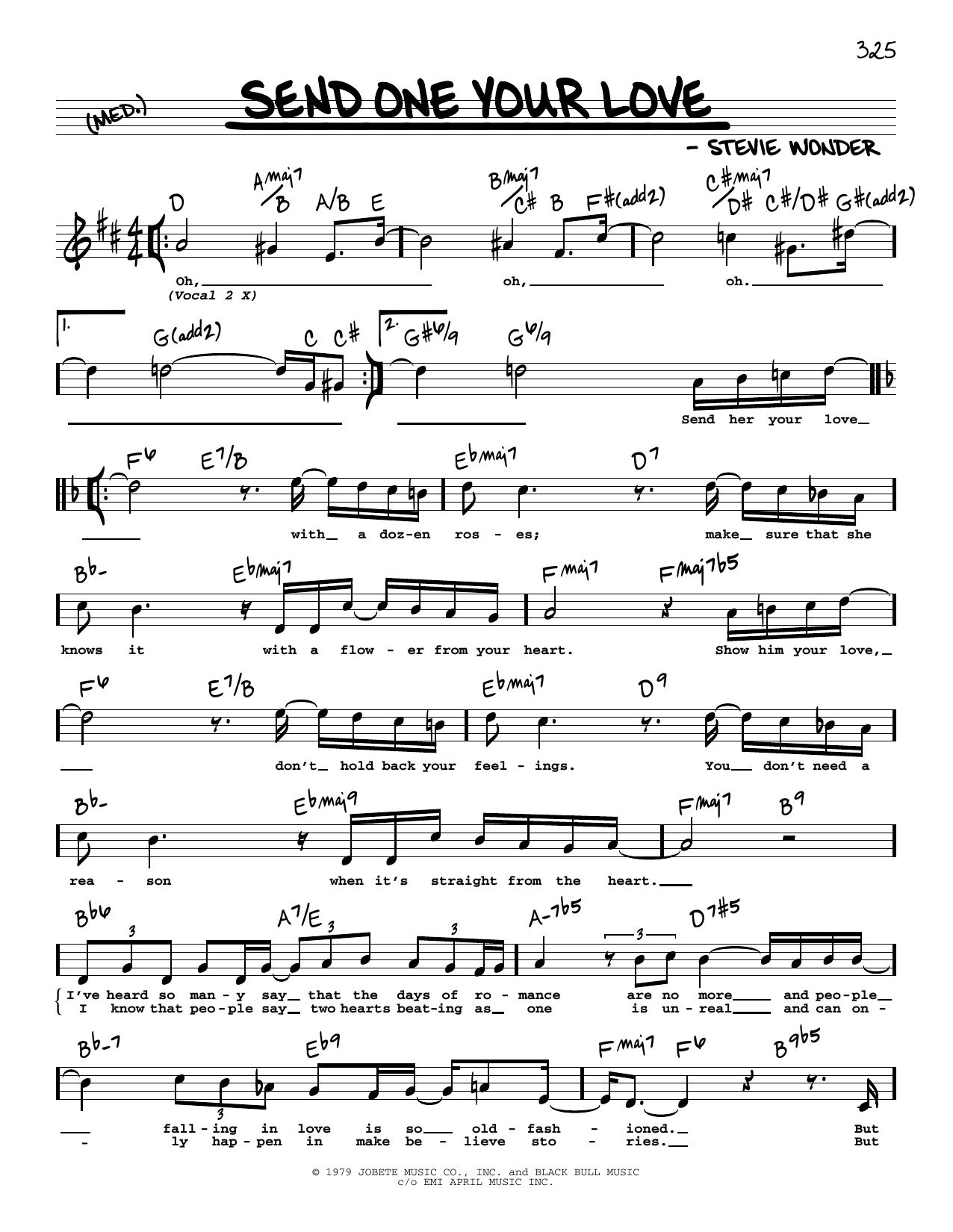Stevie Wonder Send One Your Love (High Voice) Sheet Music Notes & Chords for Real Book – Melody, Lyrics & Chords - Download or Print PDF