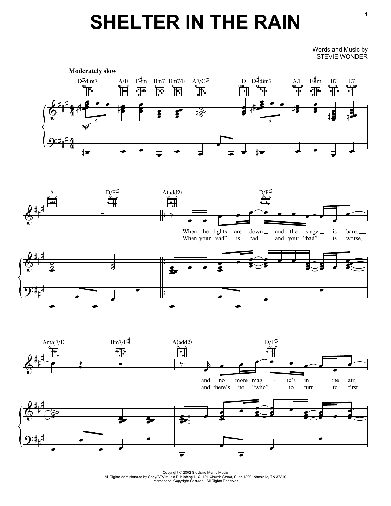 Stevie Wonder Shelter In The Rain Sheet Music Notes & Chords for Piano, Vocal & Guitar (Right-Hand Melody) - Download or Print PDF