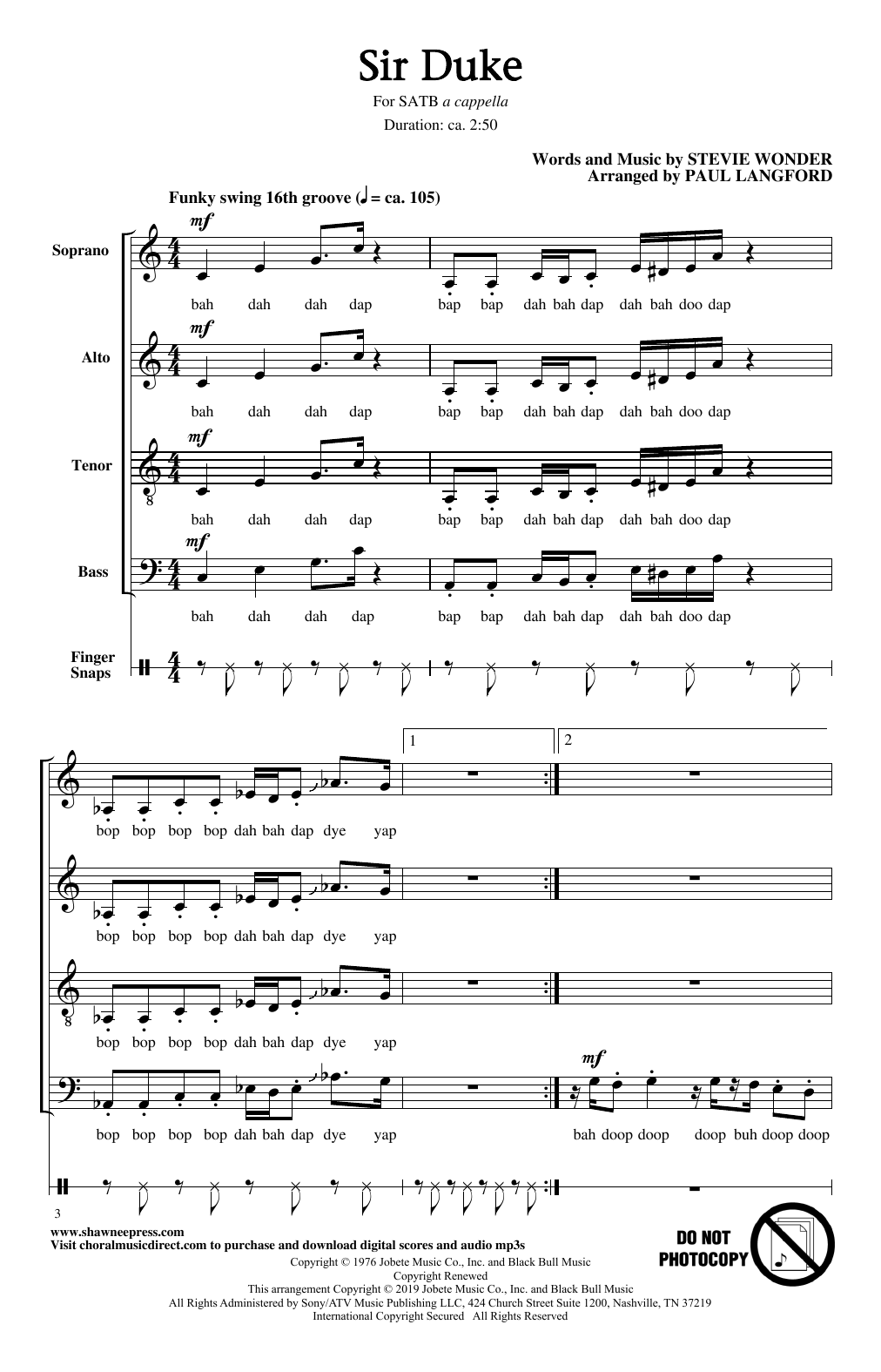Stevie Wonder Sir Duke (arr. Paul Langford) Sheet Music Notes & Chords for SATB Choir - Download or Print PDF