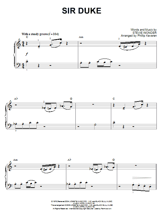 Stevie Wonder Sir Duke (arr. Phillip Keveren) Sheet Music Notes & Chords for Piano Solo - Download or Print PDF