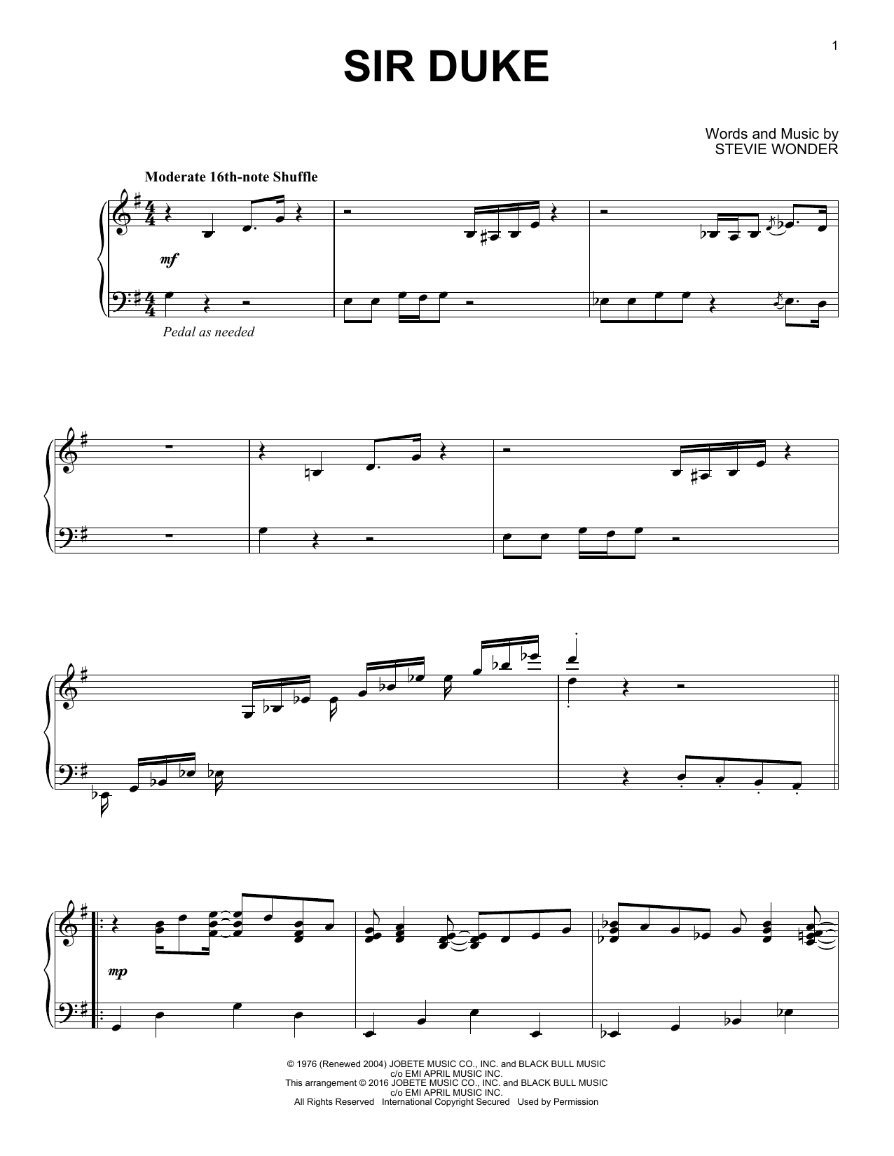 Stevie Wonder Sir Duke [Jazz version] Sheet Music Notes & Chords for Piano - Download or Print PDF