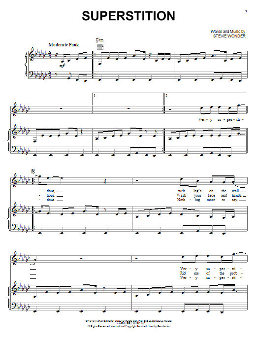 Stevie Wonder Superstition Sheet Music Notes & Chords for Piano - Download or Print PDF