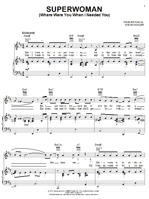 Stevie Wonder Superwoman (Where Were You When I Needed You) Sheet Music Notes & Chords for Lyrics & Chords - Download or Print PDF
