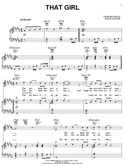 Stevie Wonder That Girl Sheet Music Notes & Chords for Melody Line, Lyrics & Chords - Download or Print PDF