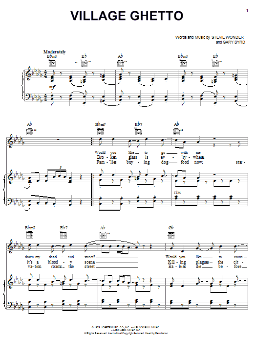 Stevie Wonder Village Ghetto Sheet Music Notes & Chords for Piano, Vocal & Guitar (Right-Hand Melody) - Download or Print PDF Stevie Wonder Village Ghetto Sheet Music Notes & Chords for Piano, Vocal & Guitar (Right-Hand Melody) - Download or Print PDF