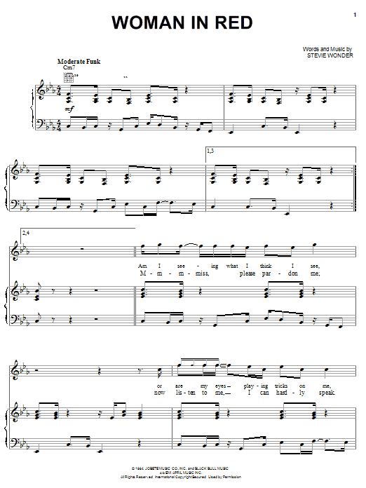 Stevie Wonder Woman In Red Sheet Music Notes & Chords for Piano, Vocal & Guitar (Right-Hand Melody) - Download or Print PDF