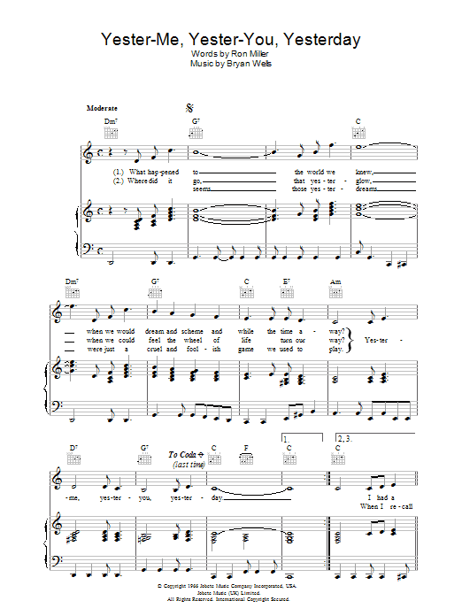 Stevie Wonder Yester-Me, Yester-You, Yesterday Sheet Music Notes & Chords for Clarinet Solo - Download or Print PDF