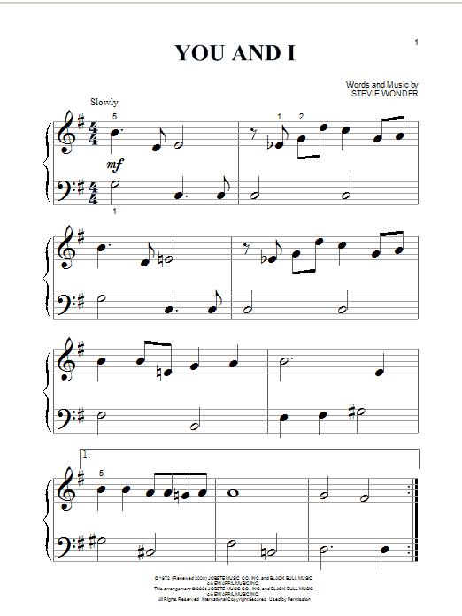 Stevie Wonder You And I Sheet Music Notes & Chords for Piano (Big Notes) - Download or Print PDF