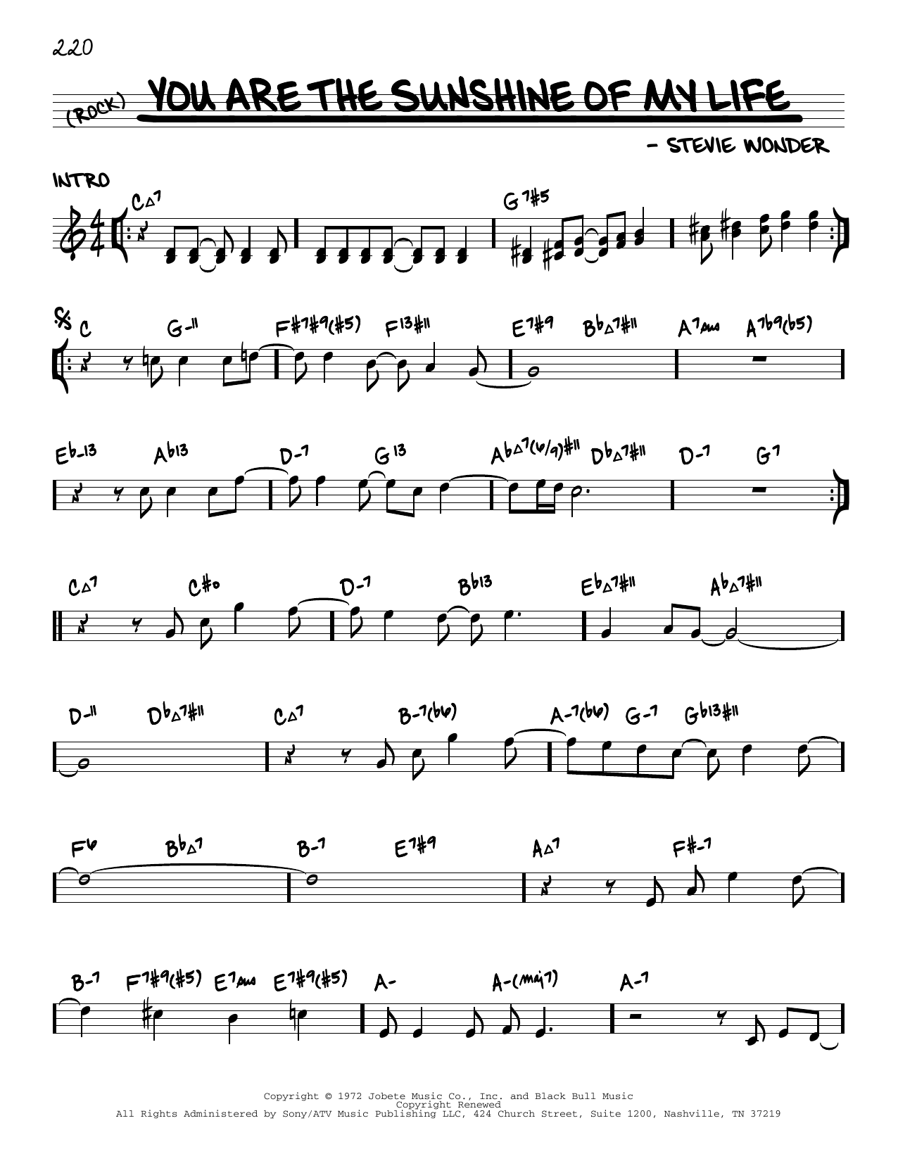 Stevie Wonder You Are The Sunshine Of My Life (arr. David Hazeltine) Sheet Music Notes & Chords for Real Book – Enhanced Chords - Download or Print PDF