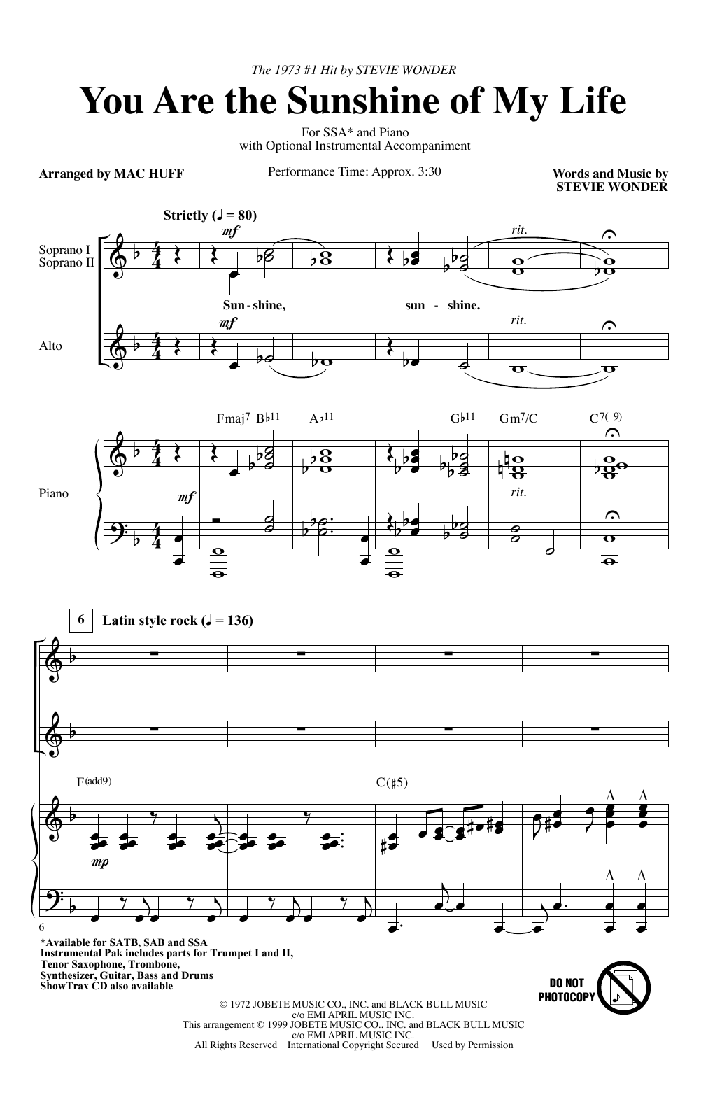 Stevie Wonder You Are The Sunshine Of My Life (arr. Mac Huff) Sheet Music Notes & Chords for SATB Choir - Download or Print PDF