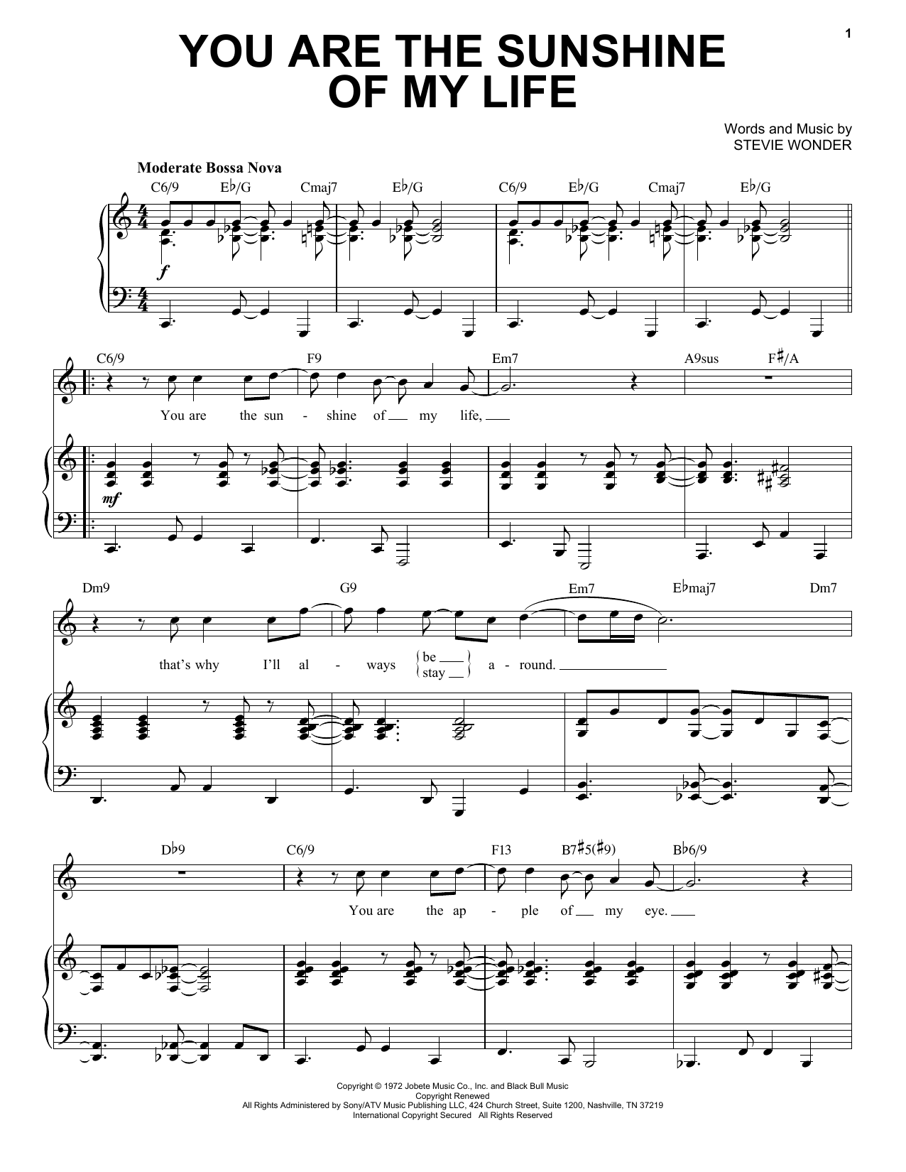 Stevie Wonder You Are The Sunshine Of My Life [Jazz version] (arr. Brent Edstrom) Sheet Music Notes & Chords for Piano & Vocal - Download or Print PDF