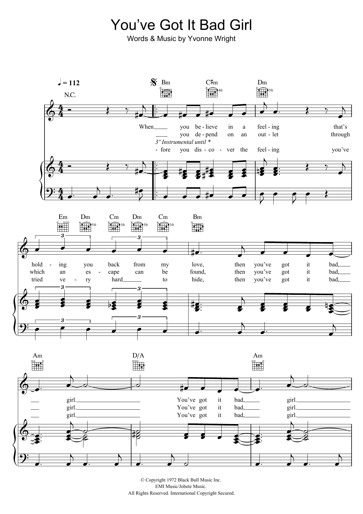 Stevie Wonder You've Got It Bad Girl Sheet Music Notes & Chords for Piano, Vocal & Guitar (Right-Hand Melody) - Download or Print PDF