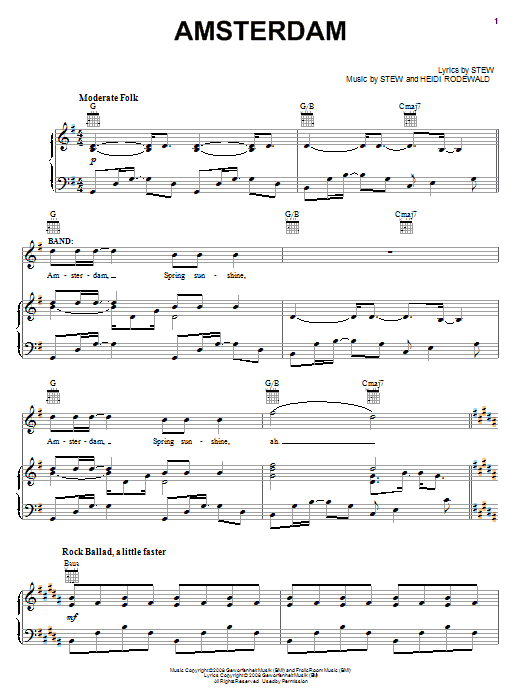 Stew Amsterdam Sheet Music Notes & Chords for Piano, Vocal & Guitar (Right-Hand Melody) - Download or Print PDF