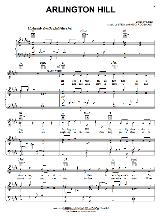 Stew Arlington Hill Sheet Music Notes & Chords for Piano, Vocal & Guitar (Right-Hand Melody) - Download or Print PDF