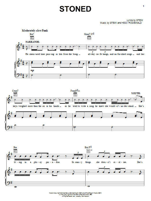 Stew Stoned Sheet Music Notes & Chords for Piano, Vocal & Guitar (Right-Hand Melody) - Download or Print PDF