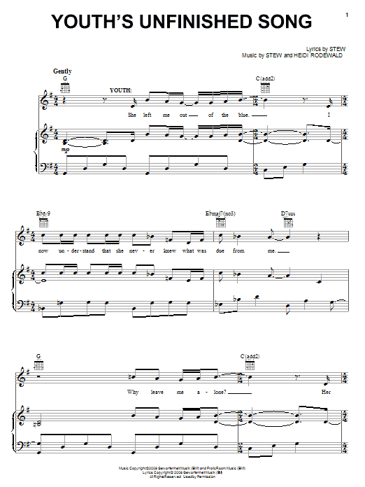 Stew Youth's Unfinished Song Sheet Music Notes & Chords for Piano, Vocal & Guitar (Right-Hand Melody) - Download or Print PDF