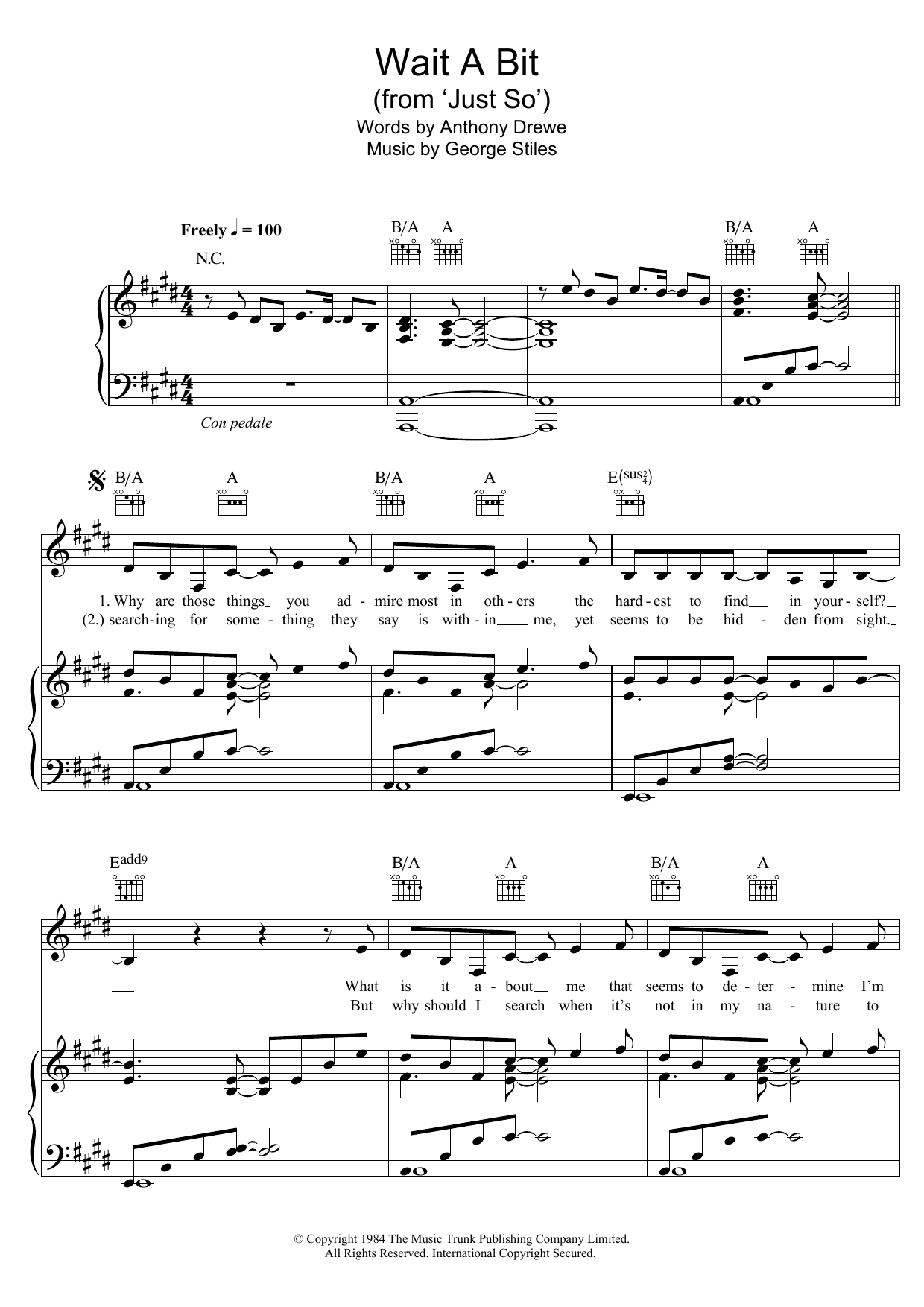 Stiles & Drewe Wait A Bit (from 'Just So') Sheet Music Notes & Chords for Piano, Vocal & Guitar (Right-Hand Melody) - Download or Print PDF