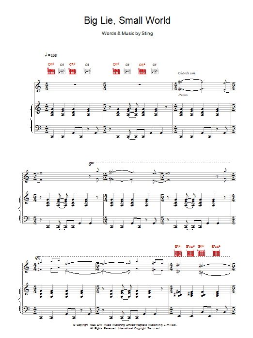 Sting Big Lie Small World Sheet Music Notes & Chords for Piano, Vocal & Guitar - Download or Print PDF