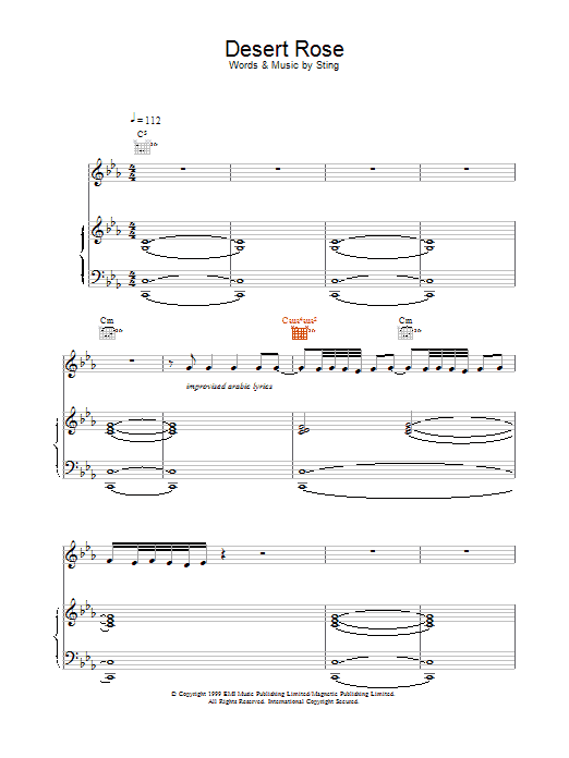 Sting Desert Rose Sheet Music Notes & Chords for Lyrics & Chords - Download or Print PDF