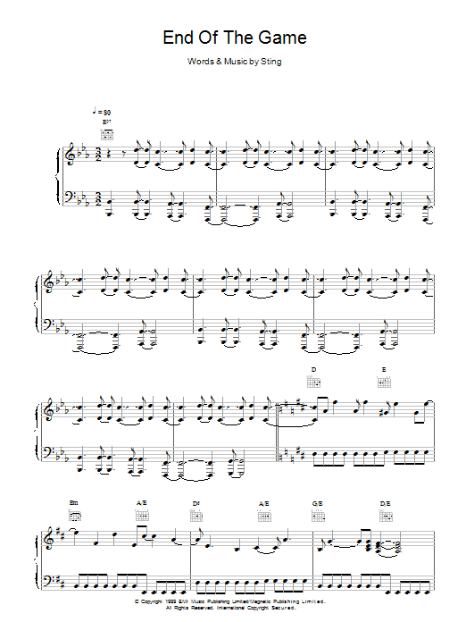 Sting End Of The Game Sheet Music Notes & Chords for Piano, Vocal & Guitar - Download or Print PDF