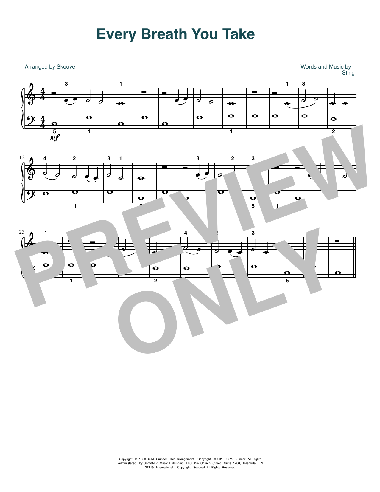 Sting Every Breath You Take (arr. Skoove) Sheet Music Notes & Chords for Beginner Piano (Abridged) - Download or Print PDF Sting Every Breath You Take (arr. Skoove) Sheet Music Notes & Chords for Beginner Piano (Abridged) - Download or Print PDF