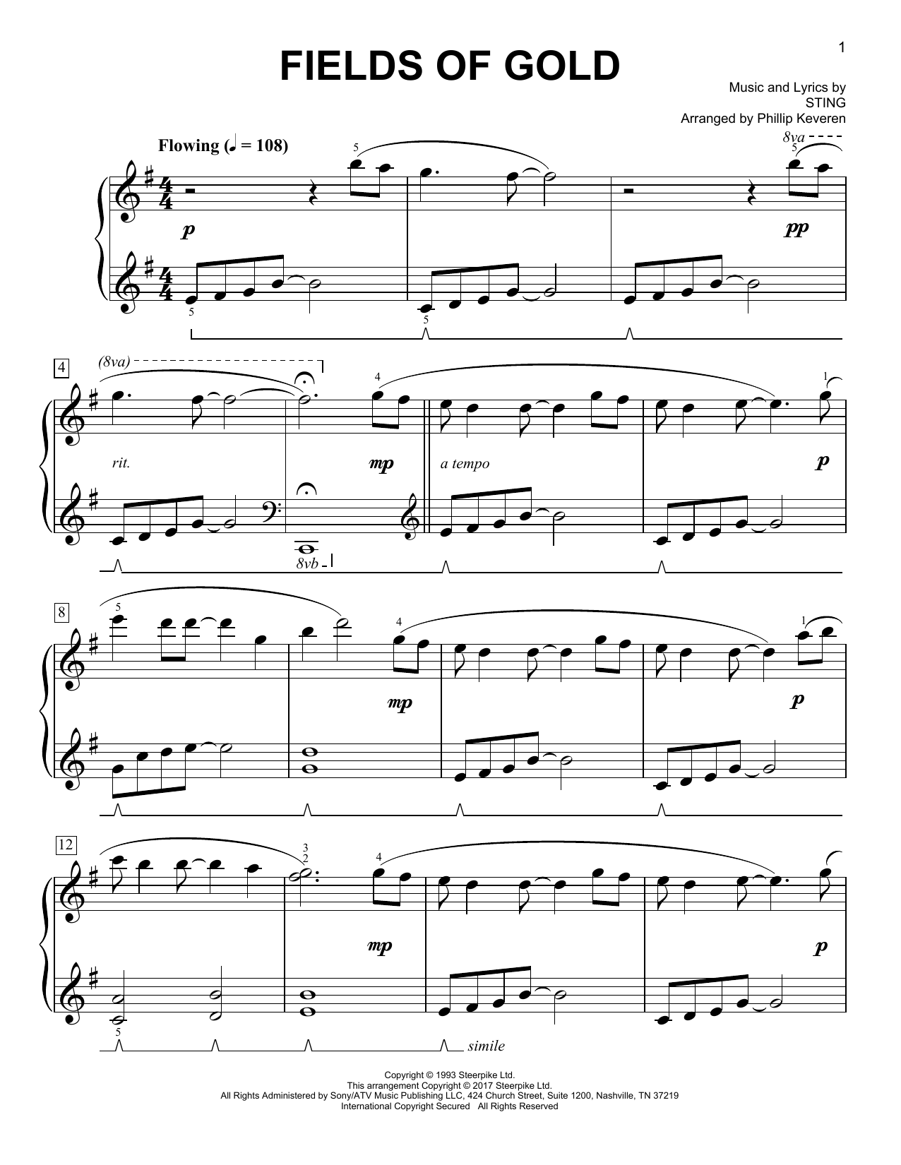 Sting Fields Of Gold [Classical version] (arr. Phillip Keveren) Sheet Music Notes & Chords for Easy Piano - Download or Print PDF