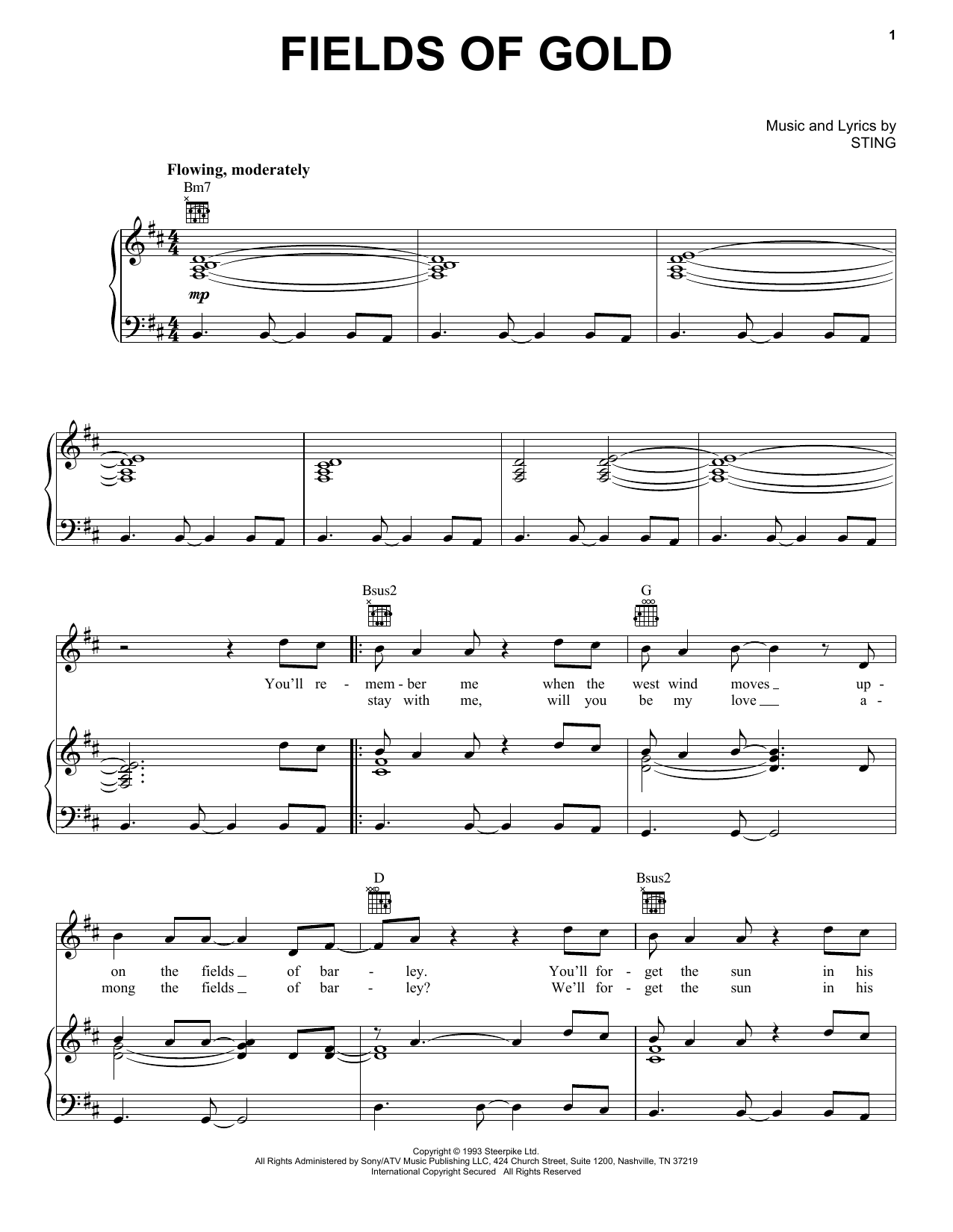 Sting Fields Of Gold Sheet Music Notes & Chords for Clarinet - Download or Print PDF