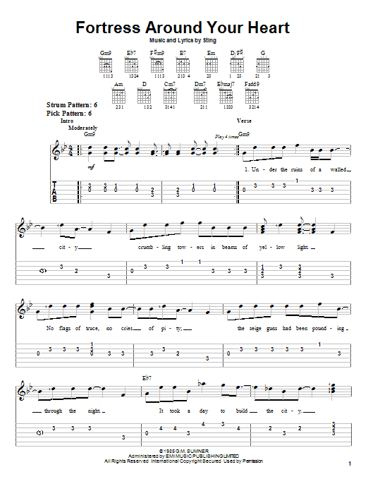 Sting Fortress Around Your Heart Sheet Music Notes & Chords for Piano, Vocal & Guitar (Right-Hand Melody) - Download or Print PDF