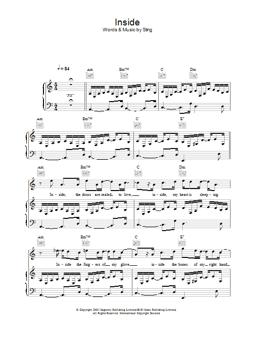 Sting Inside Sheet Music Notes & Chords for Melody Line, Lyrics & Chords - Download or Print PDF