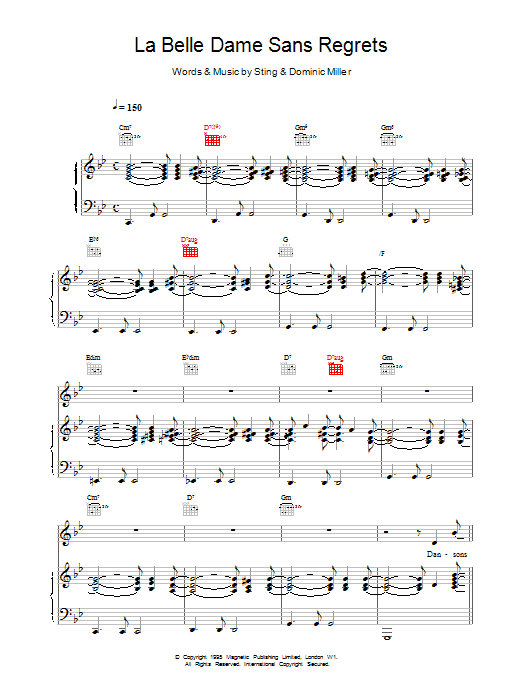 Sting La Belle Dame Sans Regrets Sheet Music Notes & Chords for Piano, Vocal & Guitar (Right-Hand Melody) - Download or Print PDF