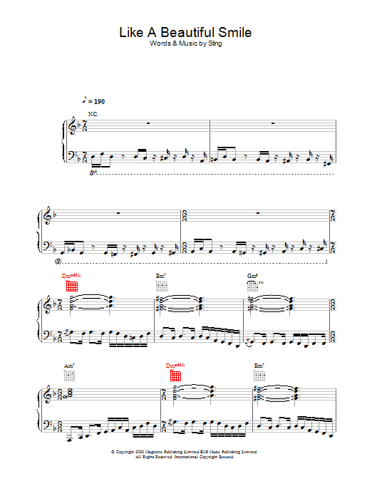 Sting Like A Beautiful Smile Sheet Music Notes & Chords for Piano, Vocal & Guitar - Download or Print PDF