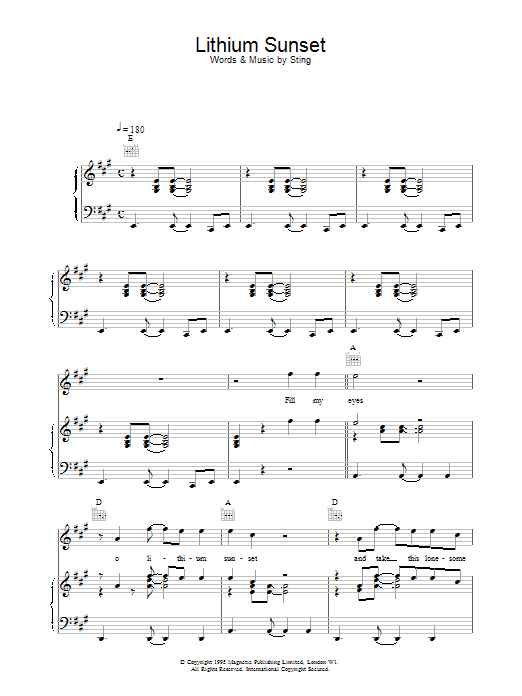 Sting Lithium Sunset Sheet Music Notes & Chords for Melody Line, Lyrics & Chords - Download or Print PDF