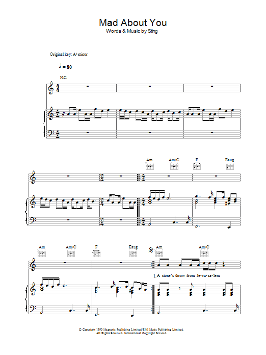 Sting Mad About You Sheet Music Notes & Chords for Piano, Vocal & Guitar - Download or Print PDF