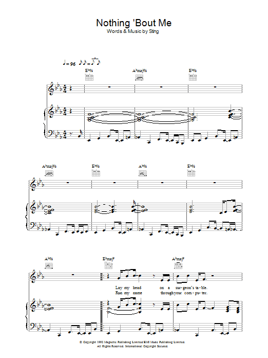 Sting Nothing 'Bout Me Sheet Music Notes & Chords for Piano, Vocal & Guitar (Right-Hand Melody) - Download or Print PDF