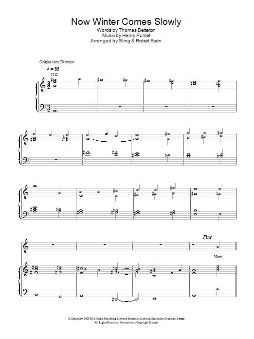 Sting Now Winter Comes Slowly Sheet Music Notes & Chords for Piano, Vocal & Guitar - Download or Print PDF