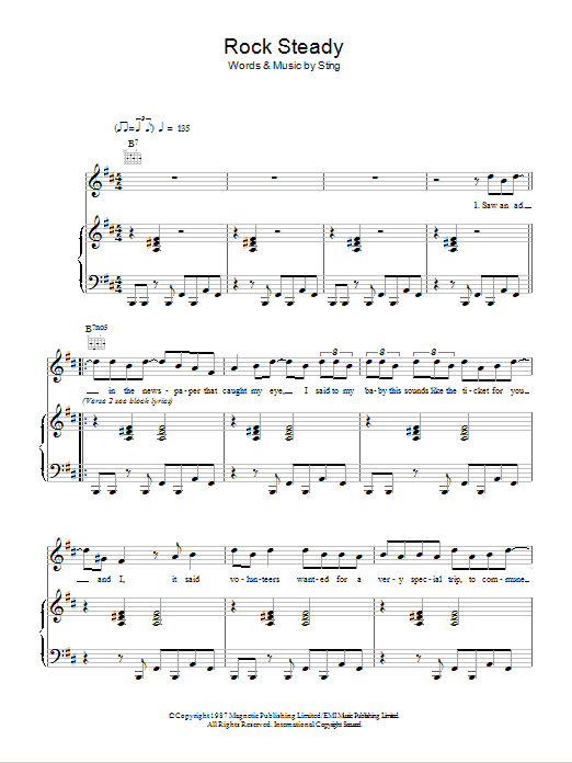 Sting Rock Steady Sheet Music Notes & Chords for Piano, Vocal & Guitar - Download or Print PDF