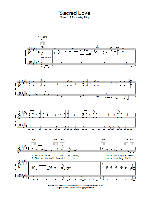 Sting Sacred Love Sheet Music Notes & Chords for Piano, Vocal & Guitar - Download or Print PDF