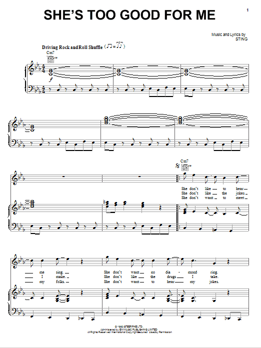 Sting She's Too Good For Me Sheet Music Notes & Chords for Piano, Vocal & Guitar (Right-Hand Melody) - Download or Print PDF