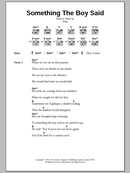 Sting Something The Boy Said Sheet Music Notes & Chords for Lyrics & Chords - Download or Print PDF