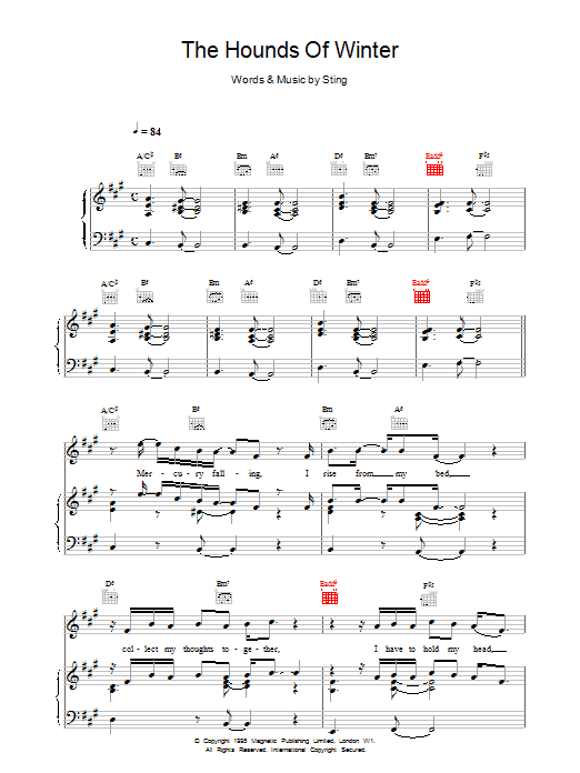 Sting The Hounds Of Winter Sheet Music Notes & Chords for Piano, Vocal & Guitar (Right-Hand Melody) - Download or Print PDF