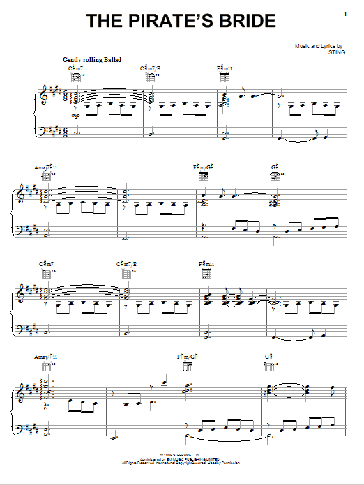 Sting The Pirates Bride Sheet Music Notes & Chords for Piano, Vocal & Guitar (Right-Hand Melody) - Download or Print PDF