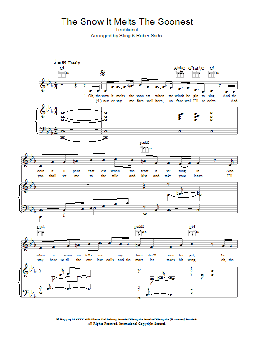 Sting The Snow It Melts The Soonest Sheet Music Notes & Chords for Piano, Vocal & Guitar - Download or Print PDF