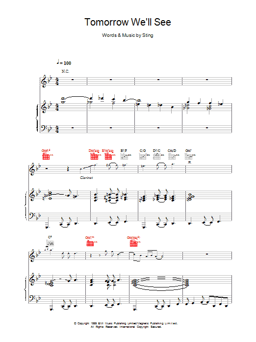 Sting Tomorrow We'll See Sheet Music Notes & Chords for Piano, Vocal & Guitar - Download or Print PDF