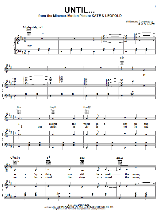 Sting Until... Sheet Music Notes & Chords for Piano, Vocal & Guitar (Right-Hand Melody) - Download or Print PDF